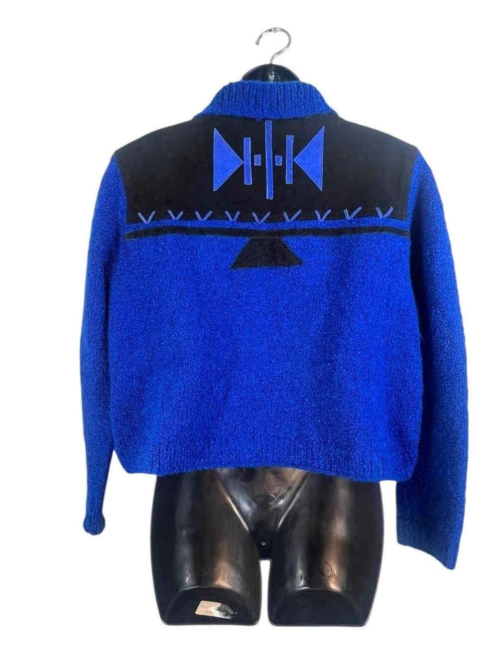 vtg Sandy Starkman suede trim knit box shape western rodeo cropped cardigan sz M - Picture 3 of 8